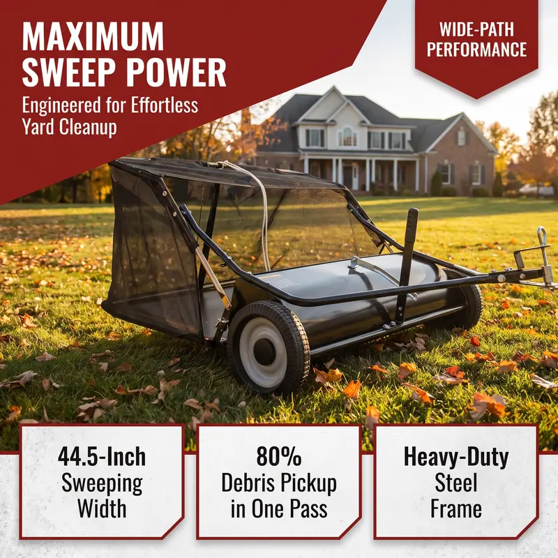 【GARVEE】Tow-Behind Lawn Sweeper with Large Capacity, Heavy-Duty Design, Adjustable Sweeping Height, and Convenient Dumping Rope for Efficient Leaf and Grass Collection,Multiple styles