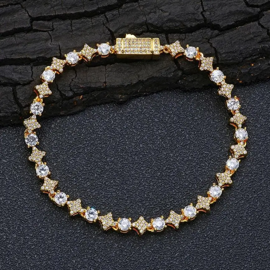 Iced Out Moissanite Star Tennis Chain Bracelet For Women Men Solid 925 Sterling Silver Unisex Jewelry Christmas Halloween Birthday Gift Fashion Item Trendy Gift