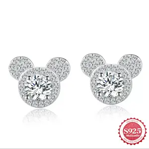 Exquisite Mickey Mouse Stud Earrings-Lab-Created D Color VVS Clarity Moissanite in S925 Sterling Silver Unisex Design Perfect for Anniversary Gifts Party Wear Daily Accessories