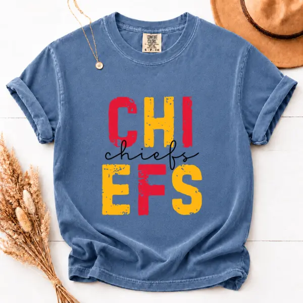 Comfort Colors T-Shirt Chiefs Football Fan Graphic Tee, Red Gold Game Day Shirt, Football Supporter Tailgate Unisex Tee