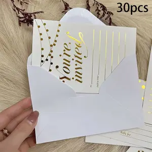 30pcs Gold Foil Wedding Party Invitation Card Envelope Set, Includes 15 Envelopes + 15 Cards, Writeable Invitations for Events