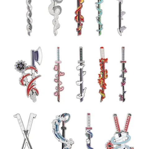 14-Piece Demon Slayer Sun Blade Enamel Pins Set, Drop Set Pins, Metal Pin, Collectible Pins, Perfect Accessory for Fans, Breathing Method Lovers & Character Weapon Collectors