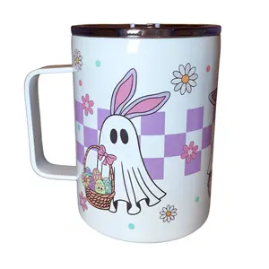 Easter Ghosties 12oz Stainless Steel Mug Insulated for HOT AND COLD Drinks. Comes With Clear Lid and Reusable Straw