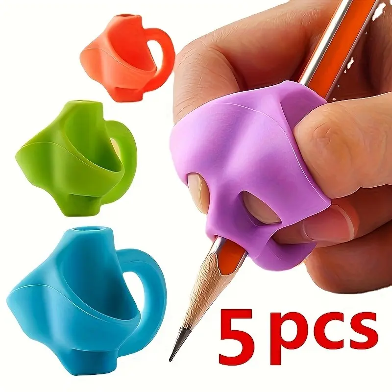 10Pcs Student Pen Holder, Pencil Holder and Corrector Set, Office Supplies, Desk Supplies, Desk Accessories - Writing Posture Corrector with Soft Rubber Grip Pen Holder, Left and Right Hand Special Color Mark Design, Student Stationery Supplies