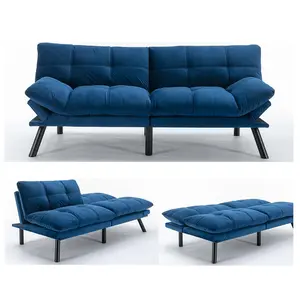 Futon Sofa Bed Velvet Convertible Futon Sleeper Couch, 71" Sleeper Sofa Bed with Adjustable Backrest, Modern Loveseat Couch for Compact Living Room, Apartment, Office