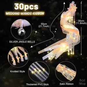30PCS LED Wedding Wands Sparkly Party Favors for Weddings Graduation Festivals Concerts Valentine’s Day Birthday & Mother’s Day Durable Reusable Sparkling Tinsel & Bright LED Lights