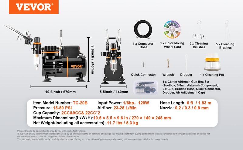 VEVOR Airbrush Ensemble, Expert Airbrush Kit with Compressor, Multi-Use Dual-Action Gravity Feed Airbrush System for Art, Nails, Cookies, Tattoos VEVOR Airbrush Ensemble, Expert Airbrush Kit with Compressor, Multi-Use Dual-Action Gravity Feed Airbrush System for Art, Nails, Cookies, Tattoos