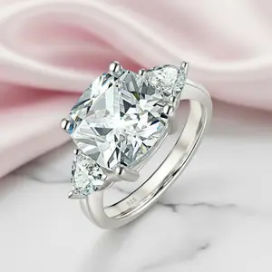 Three-stones Cushion Triangle Cut Diamond Option Engagement Ring