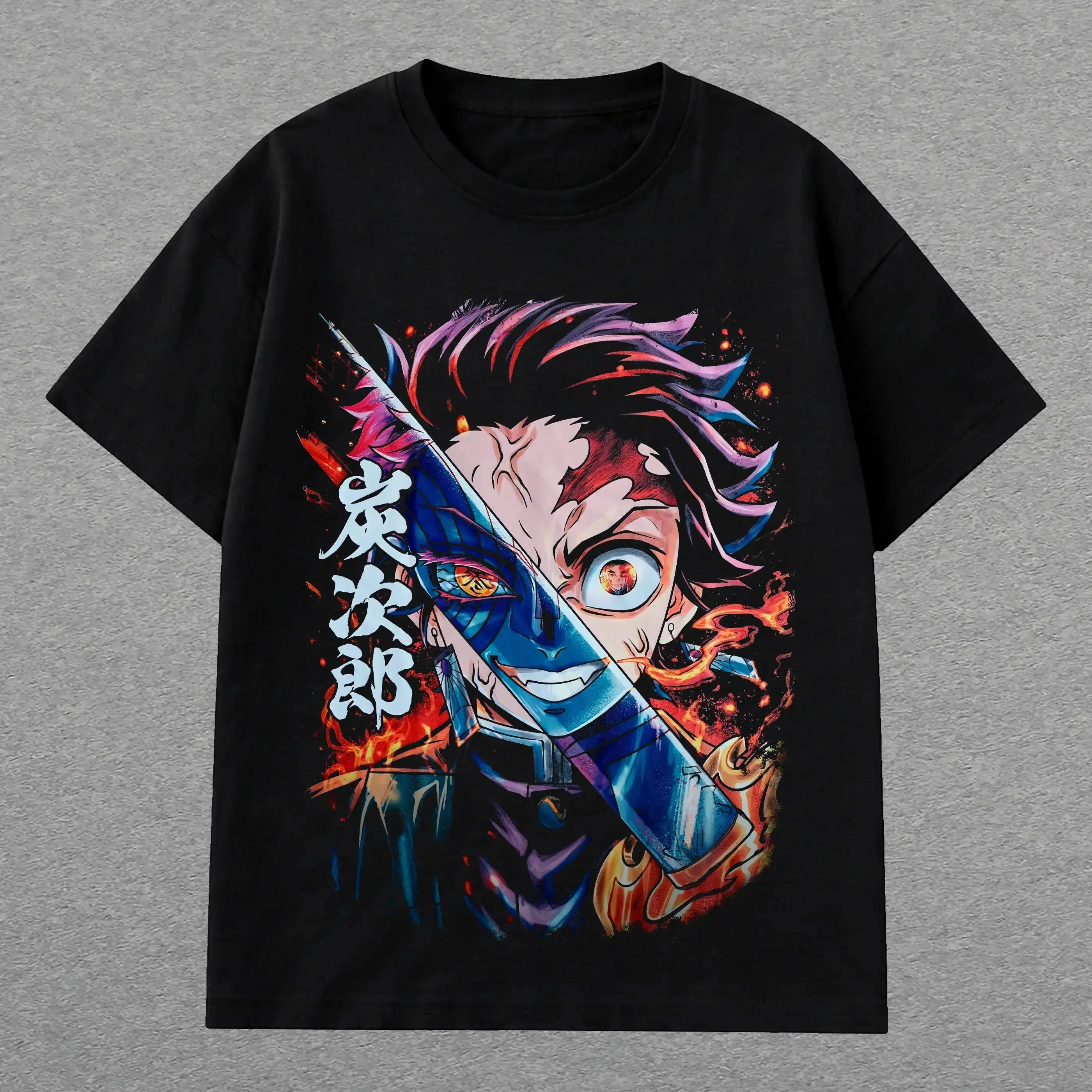 Retro Limited Vintage Kamado Tanjiro Demon Slayer Unisex Oversize Anime Manga Tshirt Short Sleeve Crew Neck Summer Streetwear Gift For Anime Fan