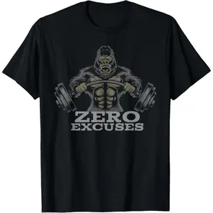 Men’s Zero Excuses Gorilla Weightlifting Tee - Perfect for Gym Training & Bodybuilding t0115Father's Day Gift
