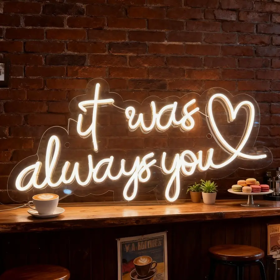 "It Was Always You" White Plastic Love Neon Sign - USB-Powered Dimmable Interior LED Lights, Indoor Use Party Decoration for Bedrooms, Cafes, Holiday Gifts (Christmas, Valentine's Day)