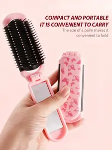 Foldable Comb Hair Clip Set, Fresh Print Portable Comb with Bow, Butterfly & Heart Patterns, Women's Pocket Comb, Travel Comb, Gift