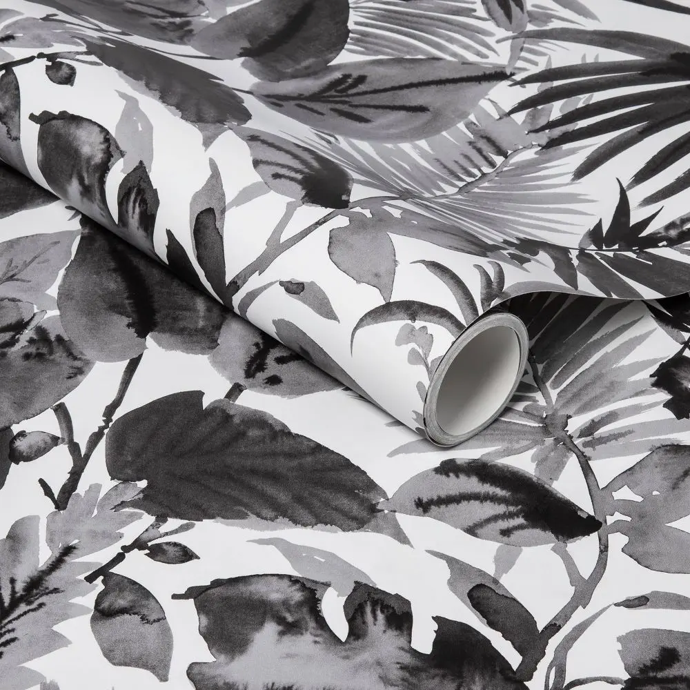 Tropical Leaves Peel & Stick Wallpaper Black/White - Opalhouse: Removable Vinyl Botanical Leaf Pattern 27.5 Sq Ft Coverage