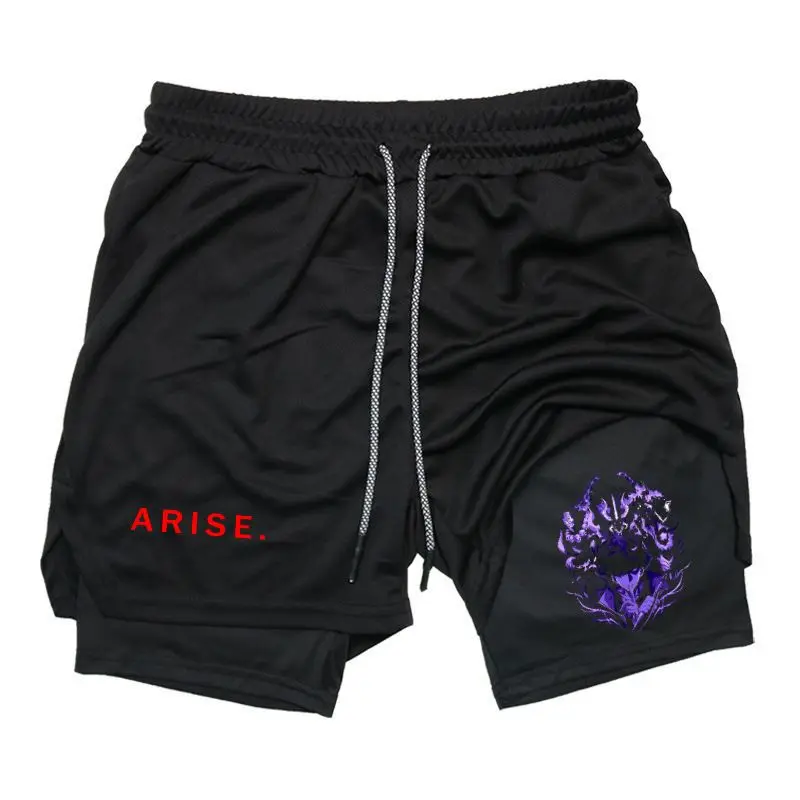 Solo Leveling Arise Shadow Crest Anime Print 2 in 1 Shorts Sweat Shorts for Men Drawstring Waist Streetwear Style Summer Outfits Men Shorts Gifts for Him