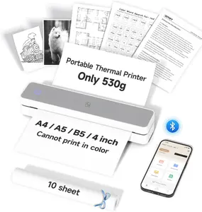 MT610 Portable Thermal Printer, 300DPI HD Mobile-Travel-Printers, Inkless-Wireless-Small-Printer for Home Use, Office, Vehicles, Bluetooth Printers Supports 8.5 x 11 US Letter&A4&A5, Gray White