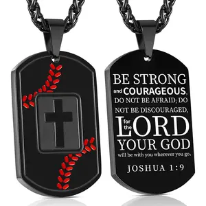 Baseball Cross Dog Tag Necklace for Men Boys Son Stainless Steel Bible Verse Pendant Religious Communion Confirmation Baptism Sports Jewelry Gift 24 Inch Chain