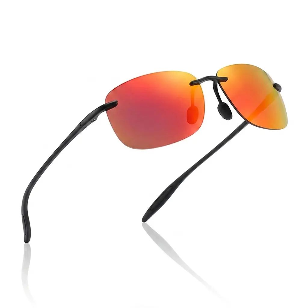Men&Women's Ultra-Light TR90 Rimless Polarized Sunglasses - Red Orange Mirror Lens, UV400 Protection, for Fishing, Driving