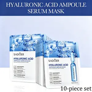 Hyaluronic Acid Moisturizing and Hydrating Ampoule Essence Mask (10 sheets), a moisturizing, soothing, and repairing fiber mask, deeply hydrates and is suitable for dry and sensitive skin, perfect for daily facial care.