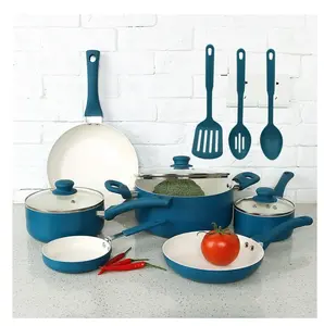Corsair Blue Nonstick Ceramic Aluminum 12 Piece Cookware Set pan set Handles Stylish Induction