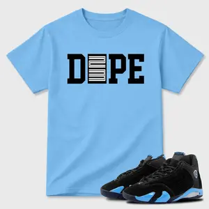 Dope 23 AJ14 Sneaker Tee, University Blue Match Shirt, Sneakerhead Graphic Tee, Gildan 5000 Heavy Cotton