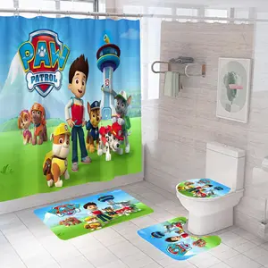 Paw Patrol Cartoon Shower Curtain Set Waterproof Mildew Proof Bathroom Four Piece