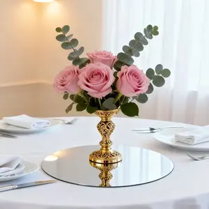 5-piece set, 30cm circular acrylic mirror tray, wedding desktop decoration, birthday party candle placement tray, non fragile and detachable, suitable for home decoration and party decoration