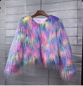 RAINBOW MULTI COLOR FAUX FUR JACKET
