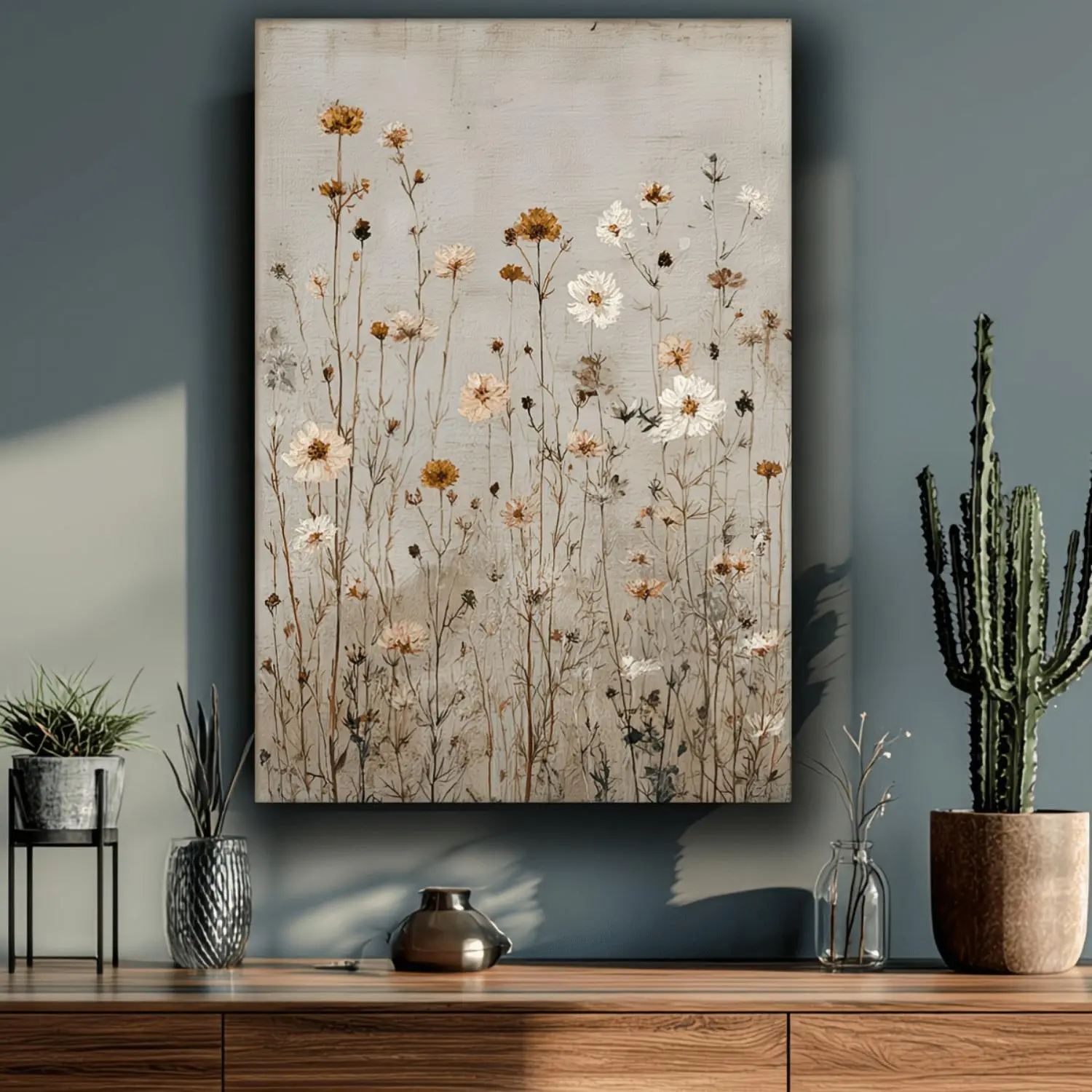 2D Flat, 1pc Vintage Floral Canvas Artwork, Featuring a Neutral Wildflower Field Print. This Soft Aesthetic Meadow Painting Is Ideal for Minimalist Rustic Decoration in Homes And Offices. It Is Easy to Hang And Perfe