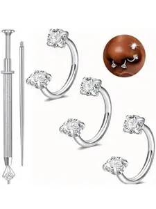 2 Piece Set Hoop Nose Rings Studs, Stainless Steel Titanium Alloy Cz Piercing Jewelry, Includes Tool for Lips Eyebrows Cartilage Nasal Piercings