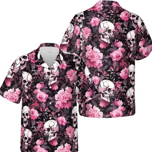 Hawaiian Shirt Colorful Ghost Skull Floral Pattern – Aloha Summer Vacation Shirt for Men Women, Casual Beach Outfit