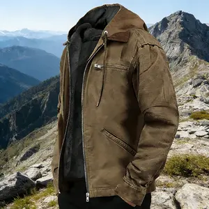 Loose Fit Men's Hooded Cotton Jacket - Fleece Lined Winter Coat with Zipper Pockets