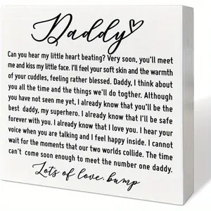 New Dad Gifts from Baby Wife, Father Daddy Dad to Be Gifts for Father's Day Birthday Christmas, First Time Dad Gifts from Baby Wife, Daddy Can You Hear My Little Heart Beating, Wooden Box Sign 5x5 inch