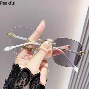 Stylish Rimless Photochromic Non-Prescription Glasses — Women's Anti-Blue Light Computer Eyewear