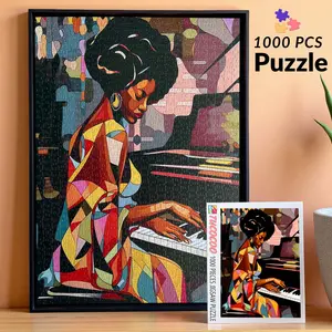 Tucocoo Elegant Jazz Piano Lady 1000 Pieces Jigsaw Puzzle, new puzzle, vintage music art, colorful geometric portrait, relaxing family game, stress relief, brain challenge, wall decor, gift for adults seniors, immersive puzzle fun 27.5x20inch 70x50cm