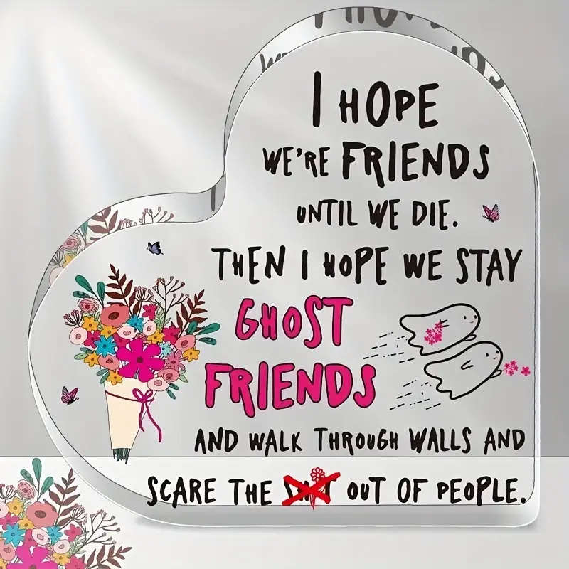 Heartfelt & Humorous Acrylic Plaque - " Friends" Quote with Floral & Illustrations, Ideal Birthday or Easter Gift for Women, Perfect Friendship Keepsake