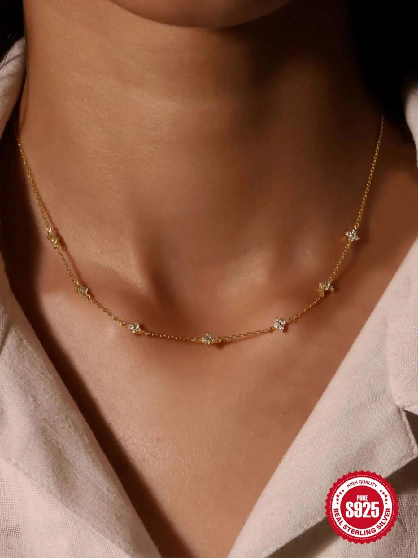 S925 Sterling Silver Fashion Flower Design Artificial Zircon Decor Necklace, Elegant Jewelry for Women for Party, Daily Decor, Trendy All-match & Exqu