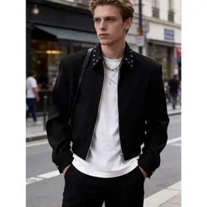 Black metal buckle shoulder pad jacket for men, spring and autumn trendy design, niche fashion, high-end executive jacket