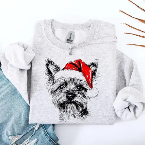 Yorkie Santa Yorkshire Terrier Christmas Dog Lover Holiday Edition Cozy Fleece Sweatshirt, Crew Neck, Women's, Crewneck