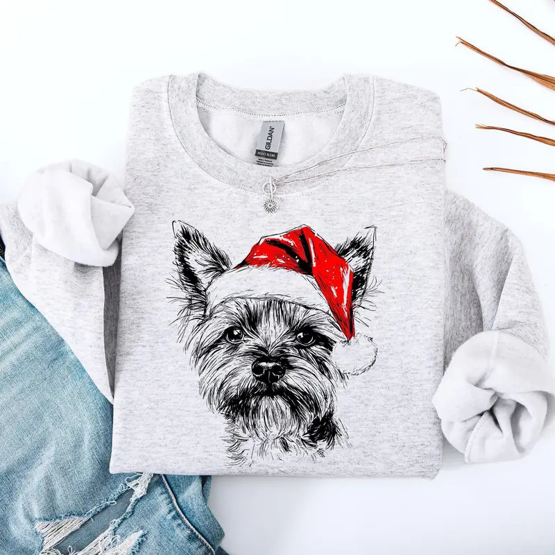 Yorkie Santa Yorkshire Terrier Christmas Dog Lover Holiday Edition Cozy Fleece Sweatshirt, Crew Neck, Women's, Crewneck