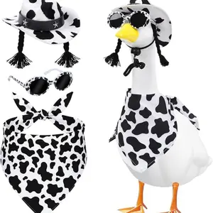 Porch Goose Cow Outfits, Cute Hat Bandana and Glasses Cement Goose Costume, Farm Cow Garden Lawn Art Outfits Party Decor for 23" 17" Geese Statue
