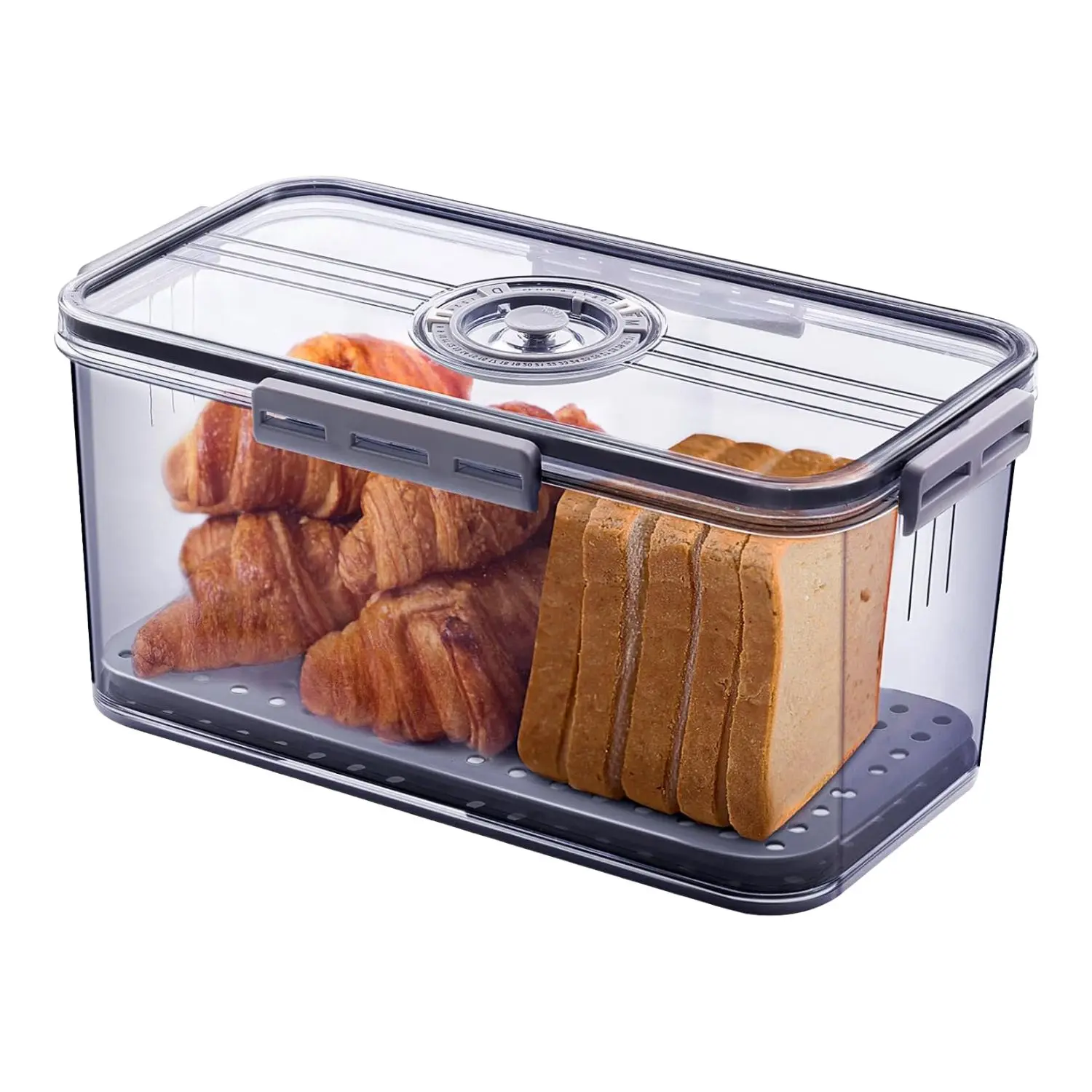 Upgrade Airtight Bread Box for Kitchen Counter | Clear Loaf Bread Keeper Storage Container with Lid | Time Recording Dial Bread Holder, Large Capacity Homemade Bread & Sandwich Storage, BPA-Free White