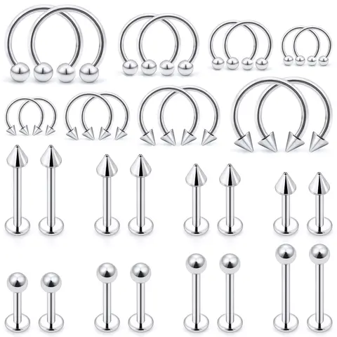 32pcs Lip Rings Set, Labret Monroe Lip Barbell, Snake Bite Piercing Jewelry, 16g Helix Earring, Daith Tragus Cartilage Studs, Lips Piercing, Lip And Cartilage Piercings, Body Jewelry, Body Piercing Kit