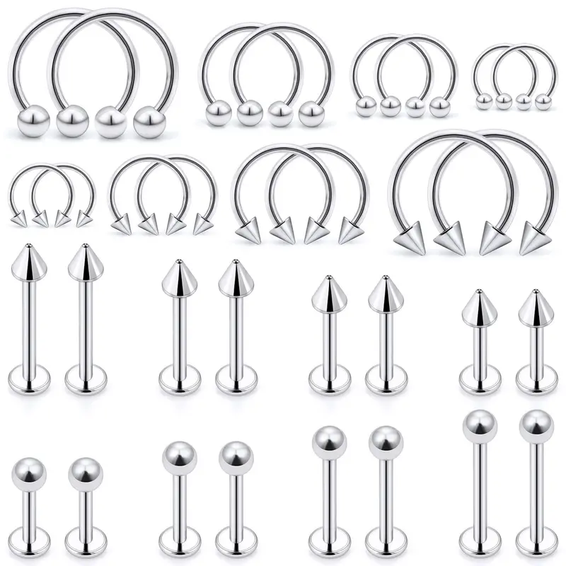 32pcs Lip Rings Set, Labret Monroe Lip Barbell, Snake Bite Piercing Jewelry, 16g Helix Earring, Daith Tragus Cartilage Studs, Lips Piercing, Lip And Cartilage Piercings, Body Jewelry, Body Piercing Kit