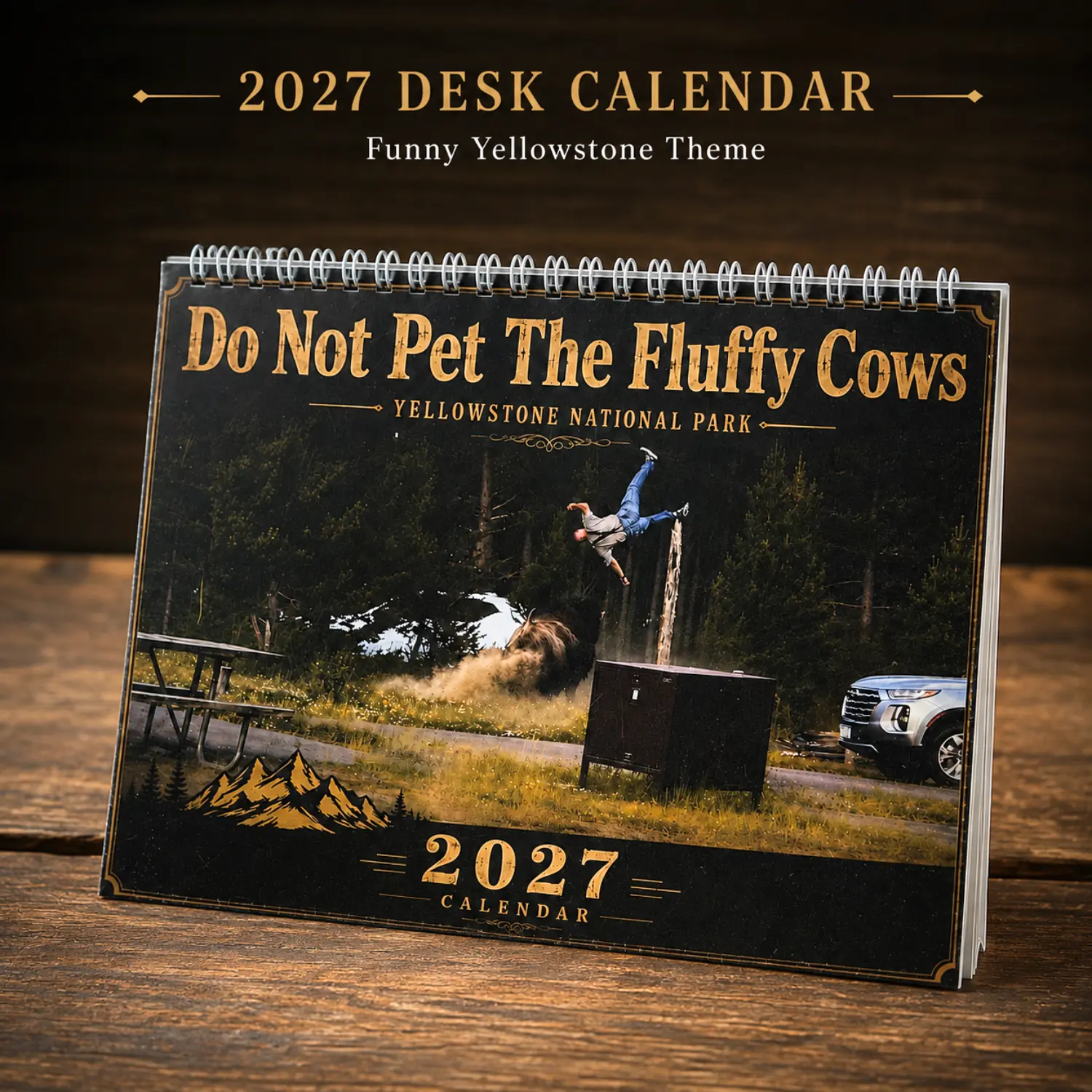 2027 Wall Calendar - Funny Yellowstone Fluffy Cow Bison Prank Monthly Calendar, Thick Glossy Paper Spiral Hanging Calendar for Home & Office Desk, Hilarious Gag Gift for Outdoorsmen, Farmers & Friends