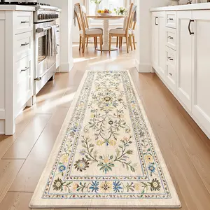Vintage Floral Pattern Washable Decorative Rugs, Multi-Color Easy-Clean Design, Suitable for Bathroom & Living Room Decor, Durable Soft Texture, Washable Area Rug