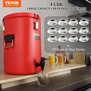 VEVOR Stainless Steel Insulated Beverage Dispenser, TikTokShopBlackFriday, 4.5 Gallon 17.2 Liter, Thermal Hot and Cold Drink Server Dispenser with Spigot Handle, Food-grade for Hot Tea Coffee Water Restaurant Drink Shop Cover Drinkware