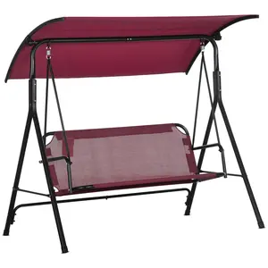 Outsunny 3-Seat Outdoor Patio Swing Chair with Removable Cushion, Steel Frame Stand and Adjustable Tilt Canopy for Patio, Garden, Poolside, Balcony, Backyard, Brown 1