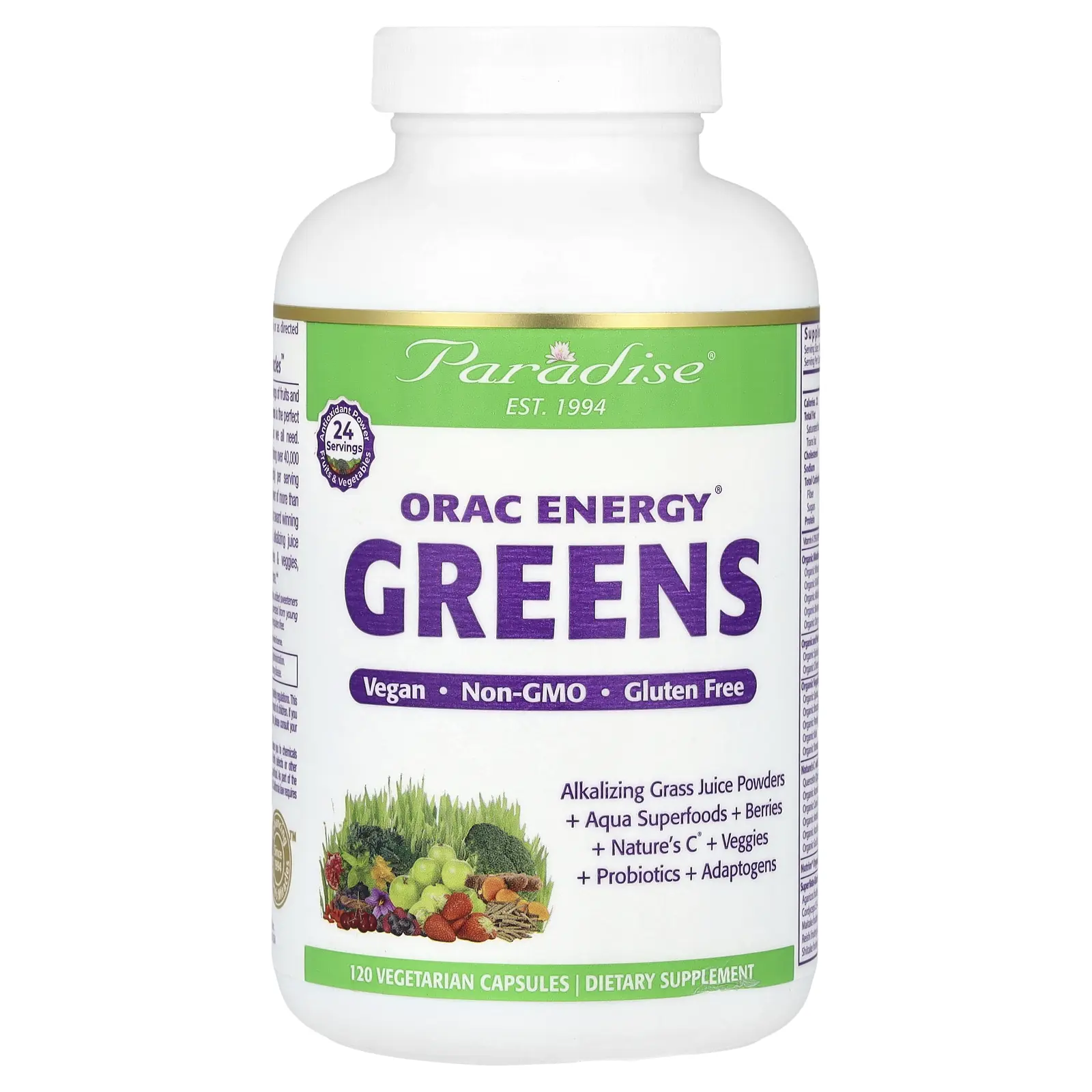 Paradise Herbs ORAC Energy® Greens, 120 Vegetarian Capsules