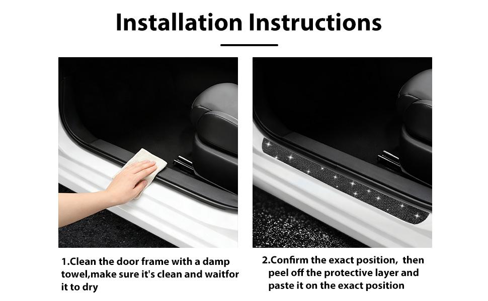 NETEPEM Bling Car Door Sill Protector 2PCS Car Door Edge Guard Rhinestones Door Threshold Protection 23.62x1.96 inch Anti-Scratch Strip Sticker Universal Bling Car Accessories(Black)