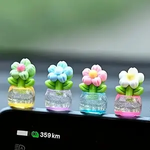 2026 NEW 7pcs Mini Resin Flower Potted Plants Compact Realistic Miniature Gardens for Car Dashboard Office Desk Small Gift for Mothers Wives & Girlfriends